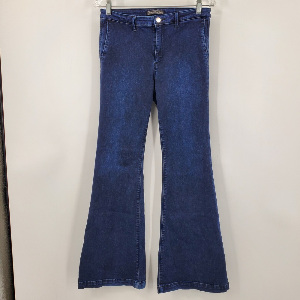 Abercrombie & Fitch Signature High Rise Wide Leg Flare Jeans Dark Wash 29/33R